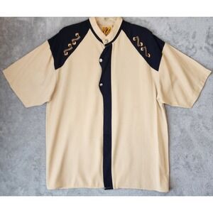 Trutus Biancarra Shirt Mens Large Tan Black Western Embroidered Retro Vintage